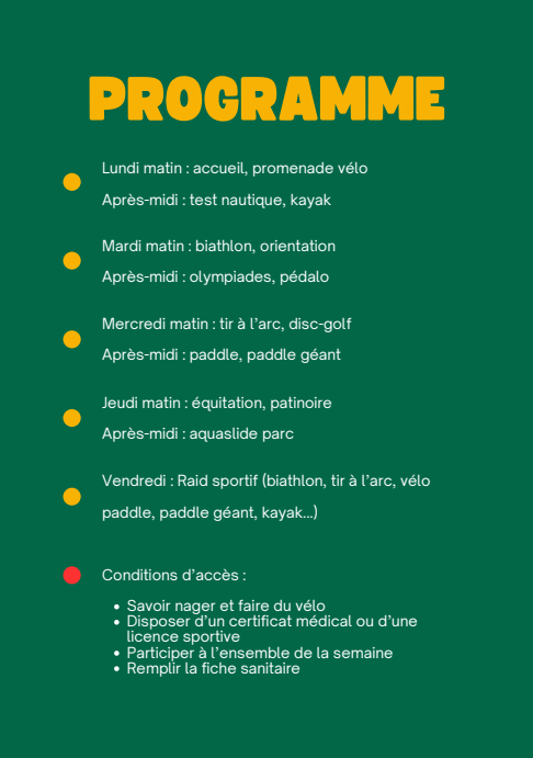 stage sportif 2026 enfants